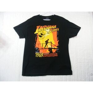 Indiana Jones Graphic T-Shirt Mens XL Black Excellent 1969 Worldwide Expeditions